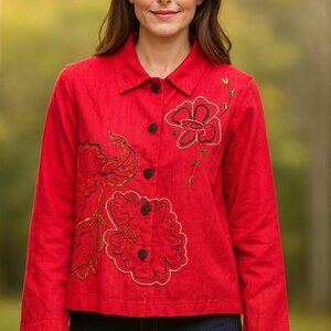 Vintage Parisian Red Embroidered Beaded Jacket Top | Artistic Floral